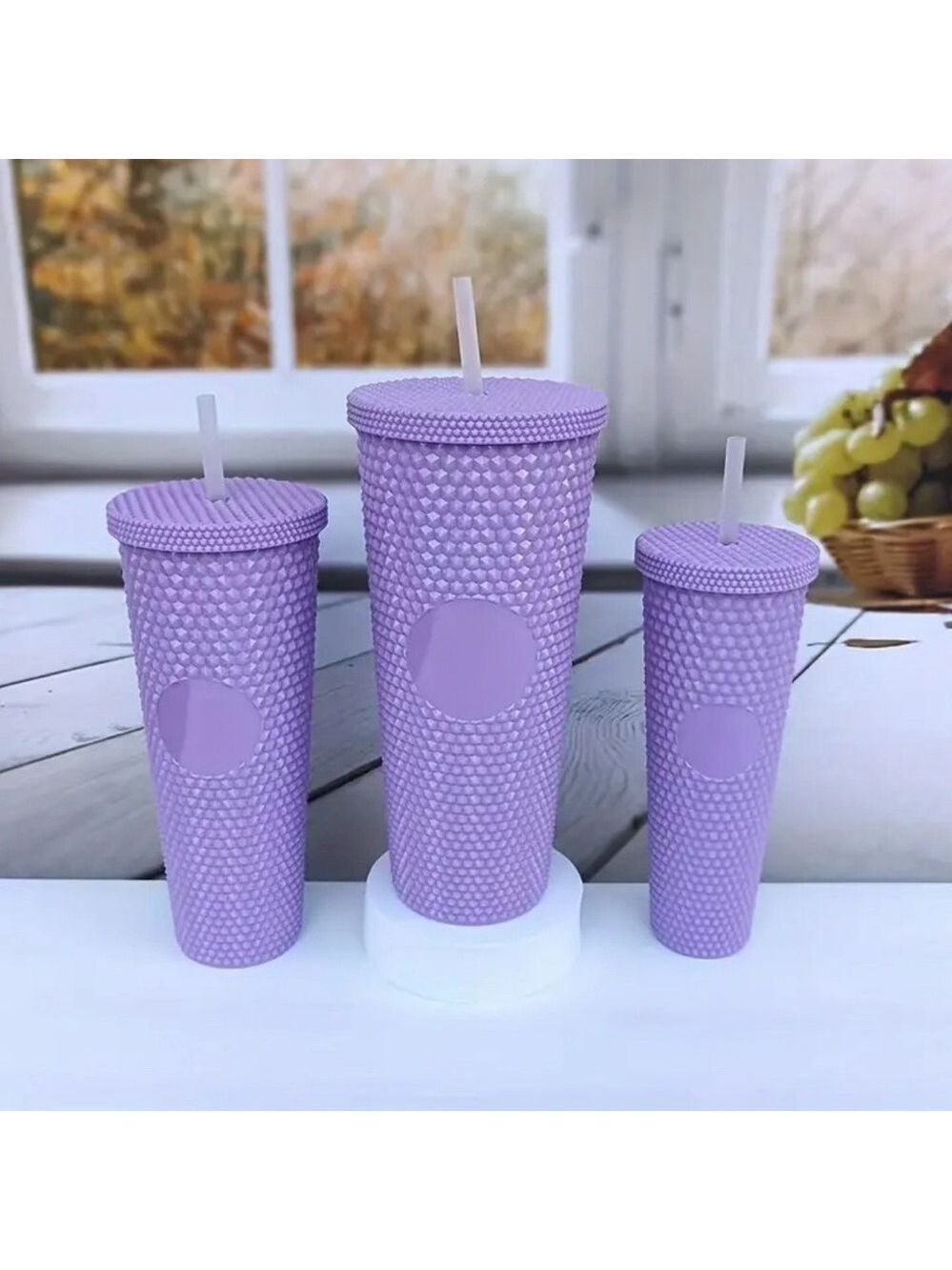 3pcs Cups, 37.2oz+23.67oz+13.53oz Large Capacity Straw Cup - Light Purple NIP